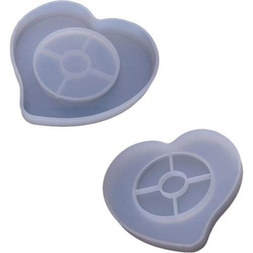 1PCS Heart-shaped Coaster Set table Silicone Mold Resin Mould For DIY Making Tools