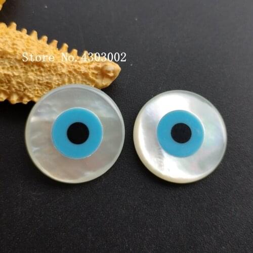 100pcs/lot 20mm Undrilled Natural Round Blue Evil Eye Mother of Pearl shell for DIY Jewelry Double Cabochon Evil eye Beads