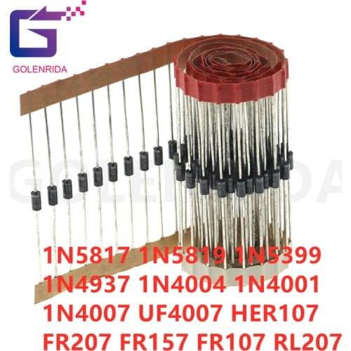 100PCS Schottky Rectifier Diode 1N5817 1N5819 1N5399 1N4937 1N4004 1N4001 1N4007 UF4007 HER107 FR207 FR157 FR107 RL207 DO-41
