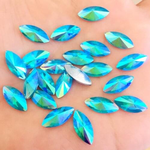 120pcs 7*15mm AB Rhinestones Flat Back Horse eye Resin Gems DIY Crystal Decoration -HE03