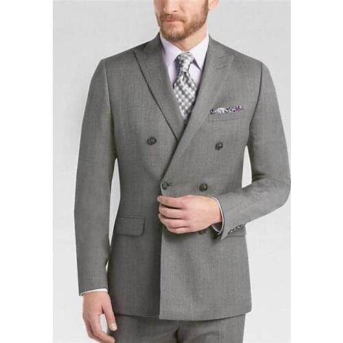 2020 Men Gray Double Breasted Wedding Groom Suit With Pants Tuxedo For Men Wedding Suits Prom Best Man Suit (Jacket+Pants+Tie)
