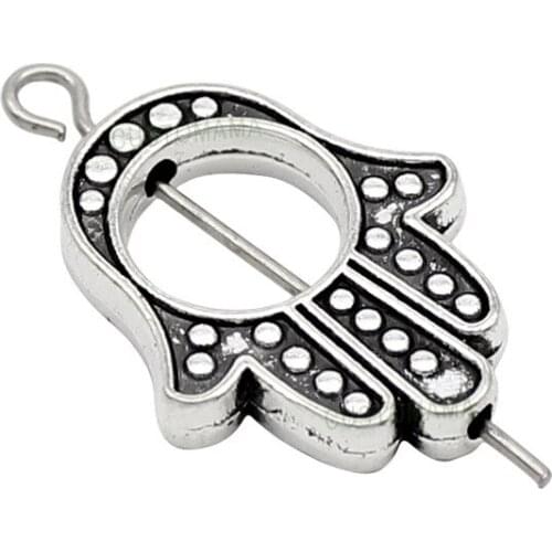 40PCS-Antique Silver Hamsa Hand Spacer Beads Charms 20x16mm