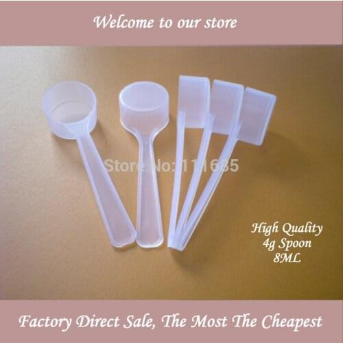 500pcs/lot 4g 8ml Transparent Flat-Bottomed Spoon White Plastic Spoons For Measuring Food/Milk/Washing Powder/Medicine