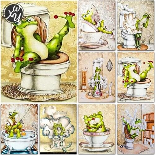 WEIWEI 5D Diy Diamond Painting Bathroom Frog Full Drill Cross Stitch Kits Mosaic Picture Rhinestone Embroidery for Family Decor