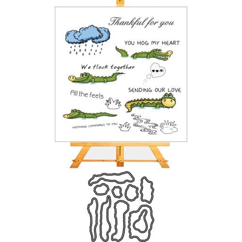 AZSG Lovely Smiling Crocodile Cuting Dies Clear Stamps For DIY Scrapbooking/Album/Card Making Decorative Silicone Stamp Crafts