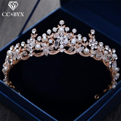 CC wedding crown headband tiaras for women bridal rhinestones crystal beads wedding hair accessories engagement jewelry hg186