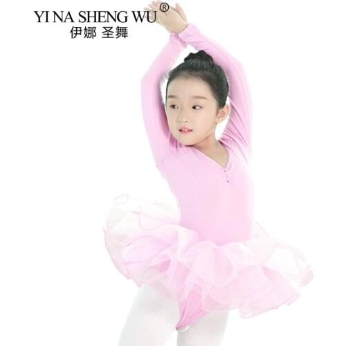 Children Long Sleeve Ballet Dance Tutu Dress Kids Girls Ballet Dance Practice Dress Children Ballet Gymnastics Dancing Costumes