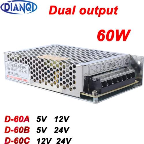 Dual output power supply 60w 5V 12V power suply D-60A ac dc converter good quality