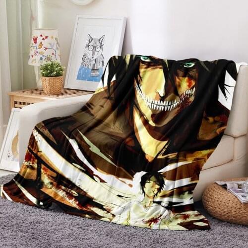 Attack on Titan Flannel Blanket 3D Print Attacking Giant Anime Throw Blanket Sofa Comfort Fleece Blanket Bedroom Decor Blanket