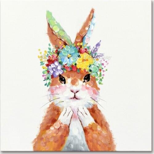Mintura Wall Picture for Living Room Oil Paintings on Canvas Hand Painted A Lovely Rabbit Home Decor Hotel Decor Art No Framed