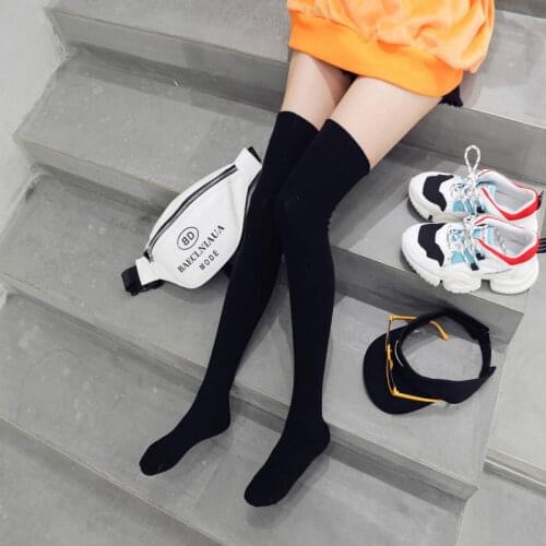 Good Quality Women Over Knee Socks Thigh High Stockings Opaque Warm Japanese School Student Black Stripe Long Sock Hot Sale
