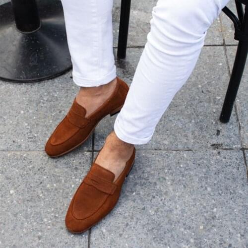 IBAY البارون الرجال طابا اللون جلد الغزال الحقيقي الأحذية الكلاسيكية