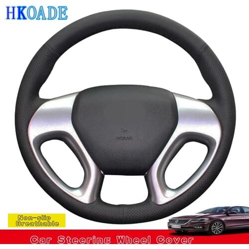 DIY Hand-stitched Black Non-slip Artificial Leather Car Accessories Steering Wheel Cover For Hyundai ix35 Tucson 2 2011-2015