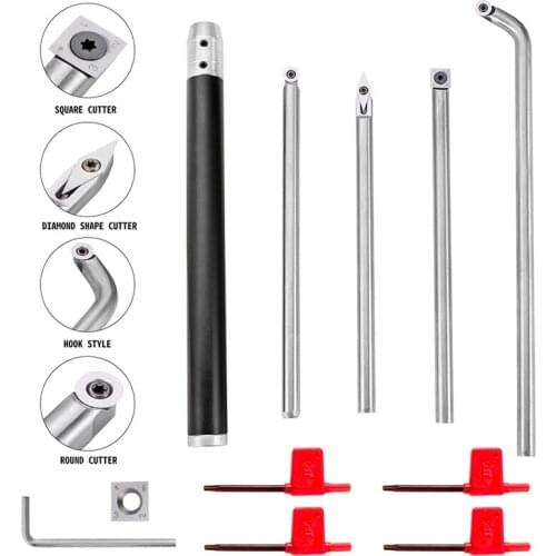 Wood Turning Tool Set Carbide Tipped Lathe Insert Cutter Finisher/Rougher/Detailer/Hollower Woodworking Tool Set