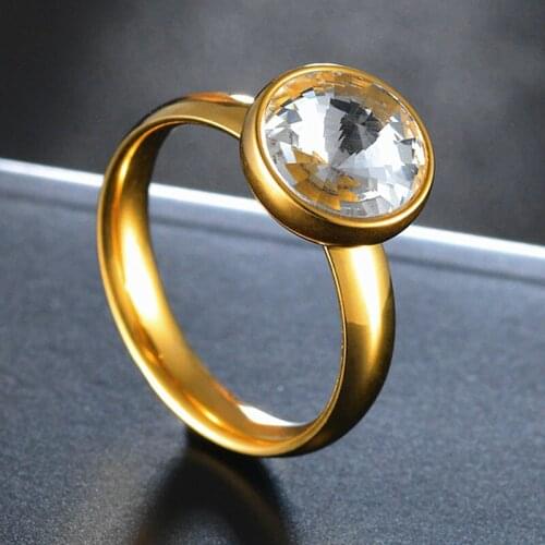 Gold Color New Trendy Luxury Female Round Bling CZ Ring Wedding Promise Love Engagement Rings For Women Jewelry Gift