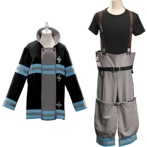 Anime Shinra Kusakabe Cosplay Costume Asa Boiru Coat Pants Uniform Fire Force Enen no Shouboutai Fire Brigade Hair Wigs Men