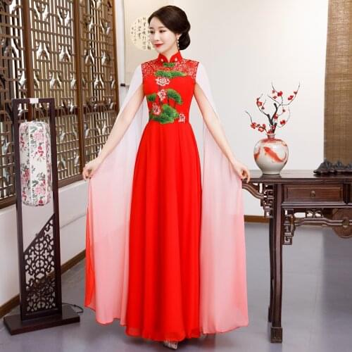 Red Wedding Party Cheongsam Oriental Evening Dress Chinese Traditional Womens Elegant Qipao Sexy Long Robe Retro Vestido S-XXL