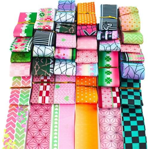 Kimetsu No Yaiba Lace Background Random Set Double-sided Printing Mixed Grosgrain Ribbon 5/10yards