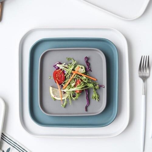 Nordic Square Matte Breakfast Dessert Plate Fruit Bread Tea Cup Tray Porcelain Baking Dish Steak Pan Pasta Steak Plate Tableware