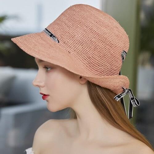 Raffia Ribbon Sun Hat Girl Summer Base Cap Shopping Travel Crochet Sun Protection Caps Women Sunscreen Fisherman Cool Hats H6562