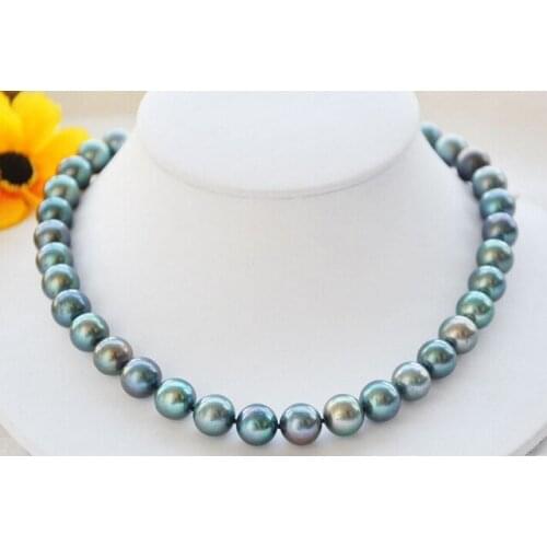 Lustre AA++17" 12mm ROUND PEACOCK BLACK PEARL NECKLACE