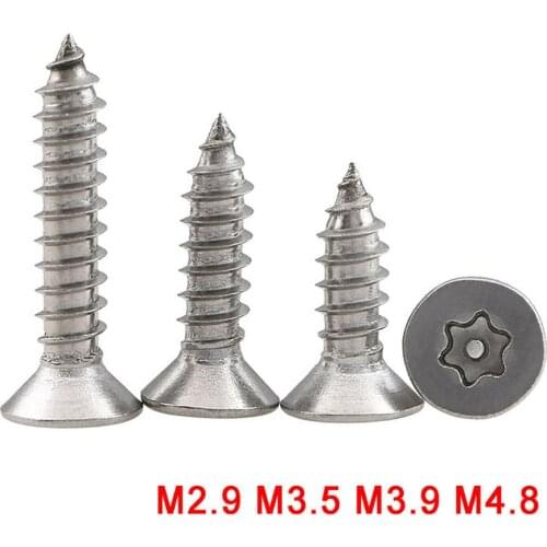 M2.9-M4.8 Countersunk Torx Button With Pin Self Tapping Screw 304 Stainless Steel Flat Head Six Lobe Anti Theft Security Screws