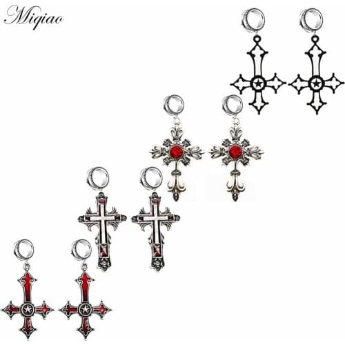 Miqiao 2pcs Fashion Dark Wind Cross Pentagram Ear Expander Body Piercing Jewelry
