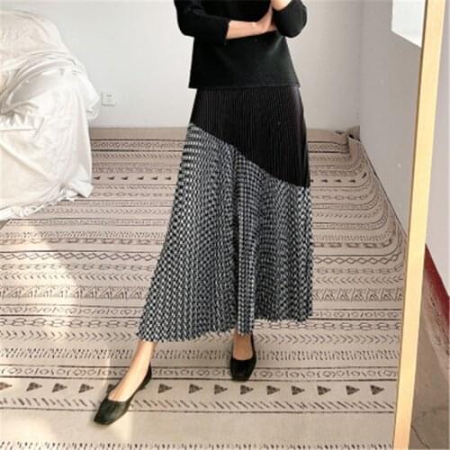 Miyake handmade pleated houndstooth skirt female port style 2021 summer new a-line high waist slim pleated skirt women