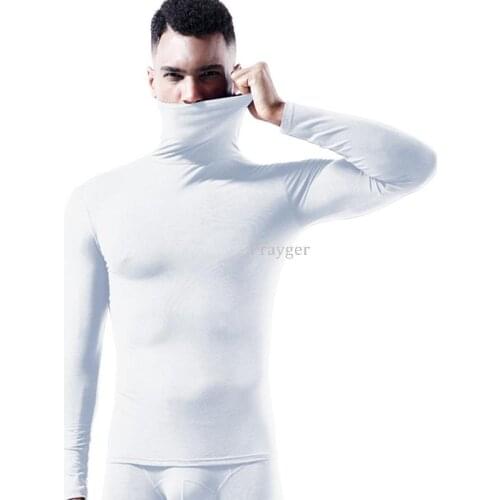 Men Thermal Underwear Winter Warm Tops High Neck Clothes Slim Thermo Long Sleeves Thin Solid