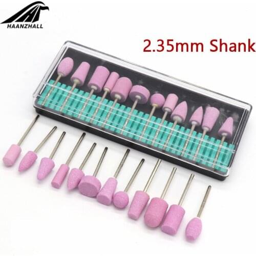 12pcs Mini Nail Drill Bit Set Quartz Abrasive Tools Electric Drill Bits Nail Art Equipment 2.35 3/32 Pink Grinding Head Tool Kit