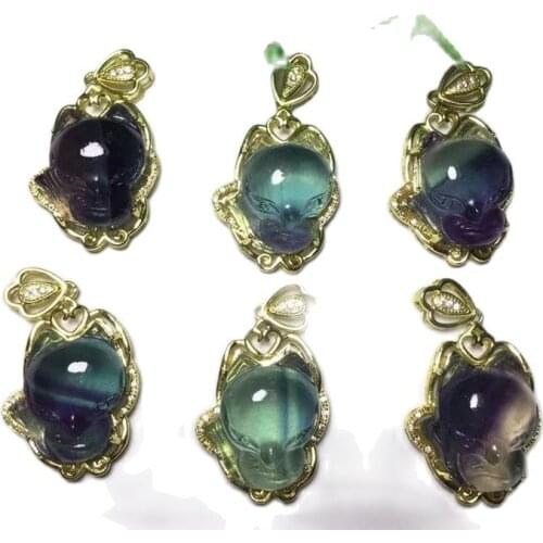 Natural fluorite fox pendant color fluorite Bear necklace pendant rabbit Gemstone angel