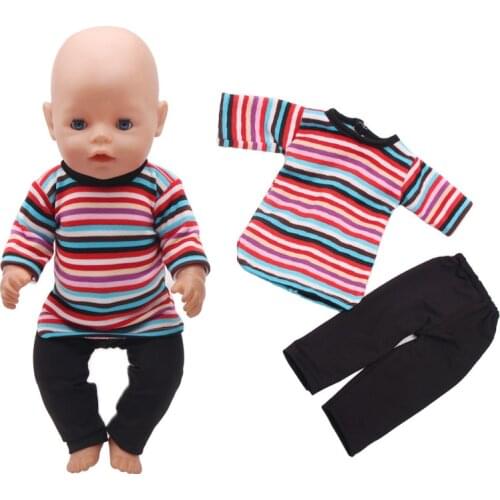 43 Cm Boy American Dolls Clothes Sportswear Long Sleeved Striped Suit Pant Born Baby Toy Accessories 18 Inch Girls Gift f162