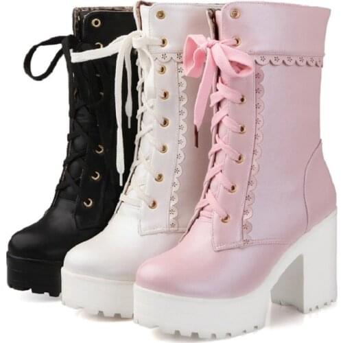 Autumn and winter new Japanese lace Lolita riding boots sweet 9CM high heel ladies leather boots cosplay