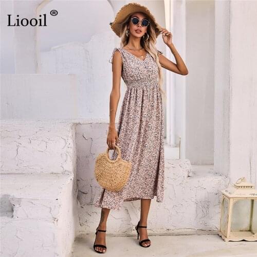 Liooil Floral Print Maxi Dress Sleeveless Elegant Long Dresses For Women Party Summer Vacation Summer Snndresses Female Vestidos