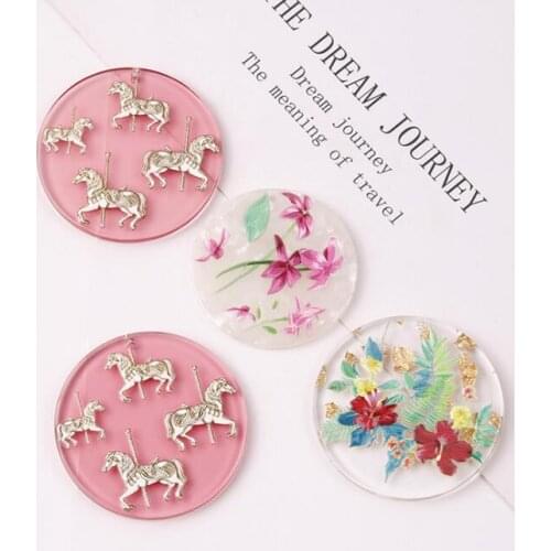 4pcs Resin Charms Acetic Acid Round Flower Pendant Ear Pendant DIY Jewelry Earring Making