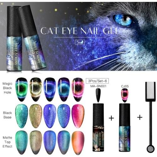 MEET ACROSS 9D Cat Eye Nail Gel Set Chameleon Magnetic Soak Off UV Gel Polish Nail Varnish Semi Permanent Manicure Gel Lacquer