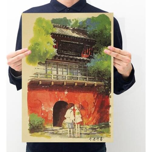 Hayao Miyazaki Spirited away - Kraft paper Retro Poster Bar Cafe Art Home Decorating Painting Living Room Bedroom Wall Stickers