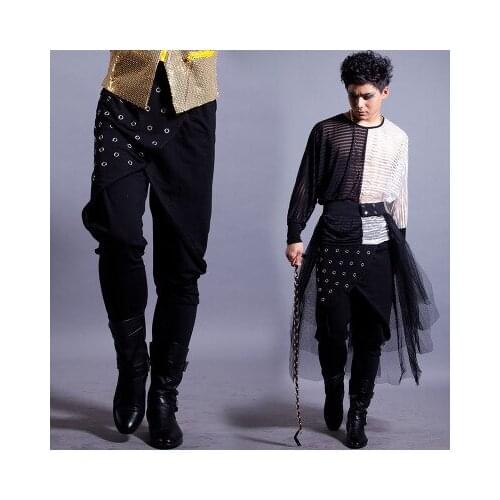 Bar male DJ costume rivet rock concert harem pants hair stylist pants performance pants stage pants