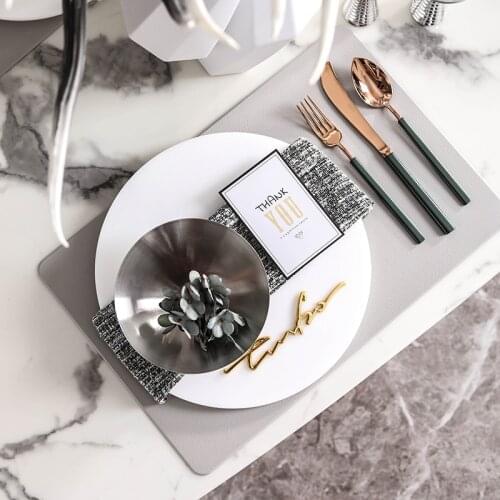 Modern Stainless Steel Soup bowl Tableware Set Plate Tableware Dinnerware Tableware Round White Marble Tray Mat Dinner Service