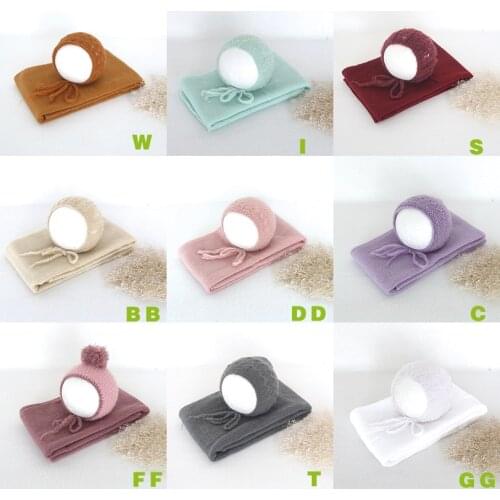 New born Knit Wrap Set Vintage Baby Bonnet Stretch Knit Wrap Newborn Hat Cap Photography Prop Layering Fabric Swaddling Blanket