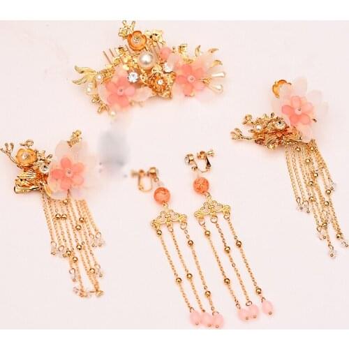 1 set Hanfu Head Decor Tassel Step Shake Ancient Hairpin Hair Comb Hair Stick Ear Clip Ear Hook Suit Cosplay Prop Women Girl