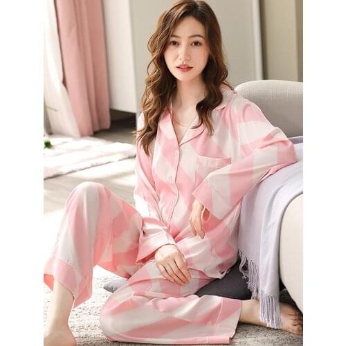 Women Ice Silk Pajamas Summer Thin Bedroom Sleepwear PJs Colorful Pijama Feminino Mujer Dormir Home Clothes Satin Pyjama Femme