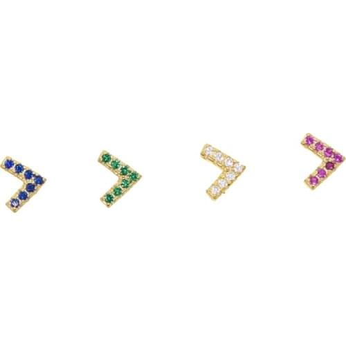 Pure 925 sterling silver Mini Letter V Stylish golden arrow stud earrings for women paved cz girl Charm Minimalist Jewelry Gift