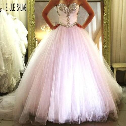 E JUE SHUNG Elegant Crystal Wedding Dresses Sweetheart Lace Up Back Ball Gown Wedding Gown Tulle Bridal Dresses robe de mariee