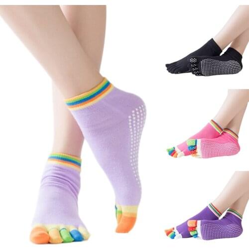 1 Pair Of Anti-slip Yoga Socks Pilates Ankle Grip Open Five-finger Cotton Yoga Socks For Women Colourful Elastic Hot Sell