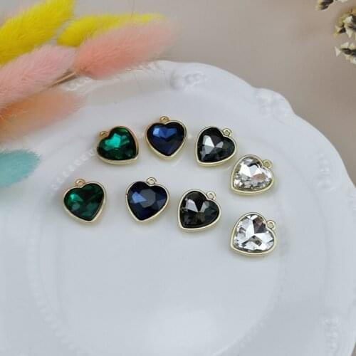 10pcs Heart Gem Design Metal Charms Earring Making Golden Base Rhinestone Love Shape Pendant Bracelet Jewelry Accessories YZ660