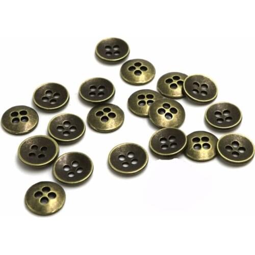 2018 Zinc metal alloy Sewing Button 50pcs Metal Buttons Round Antique Bronze 4 Holes 11.0mm( 3/8")Dia
