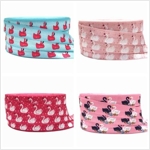 5 Yards 16mm Cute Swan Queen Flamingo Printed fold over elastic bands Shoe Lace DIY Crafts Hair tie bracelet Accessories