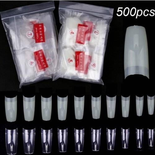 500Pcs/Bag False Nail Tips Acrylic Practice Nail Capsules Artificial Nails Soft Gel Full Cover Coffin Nail Tips Manicure Tools