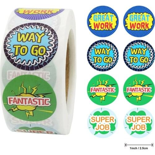 500pcs/roll 2.5cm Cute Round Paper Stickers Kids Reward Great Work/Fantastic/Super Job Motivation Word DIY Decoration Stickers